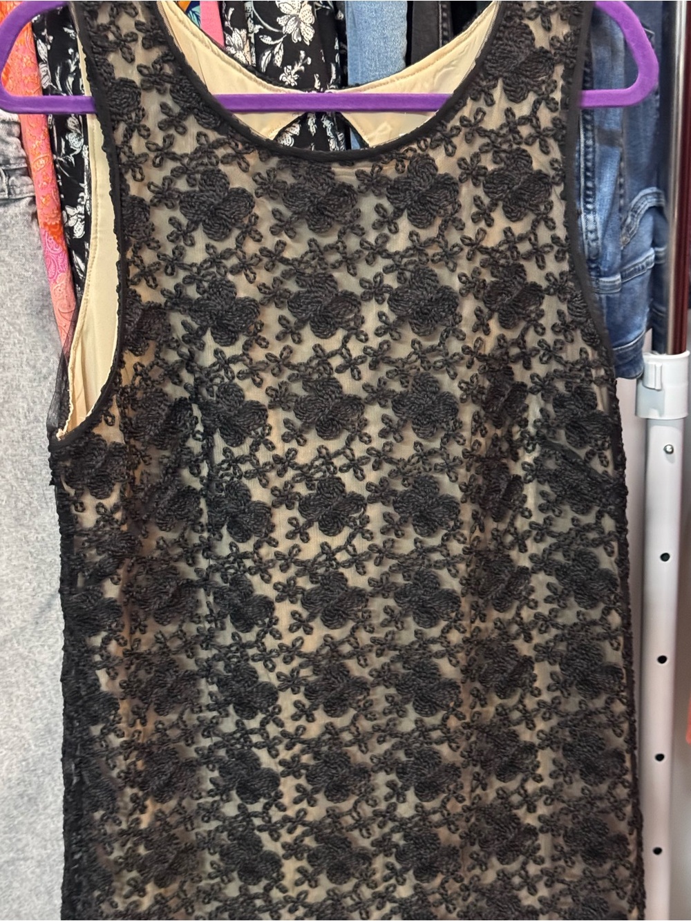 Max Studio Black Lace Overlay Mini Dress with Nude Lining